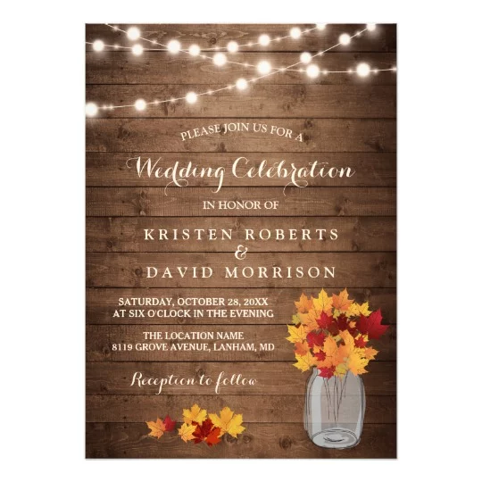 Invitation Suite: Rustic Autumn Leaves Mason Jar
