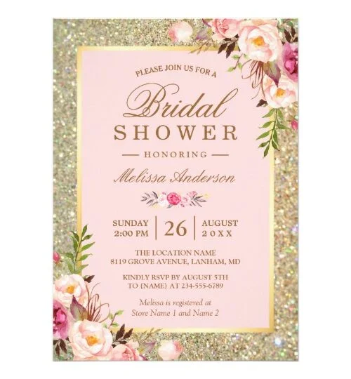 Invitation Suite: Gold Glitters Blush Pink Floral