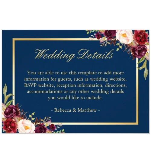 Invitation Suite: Burgundy Red Floral Navy Blue
