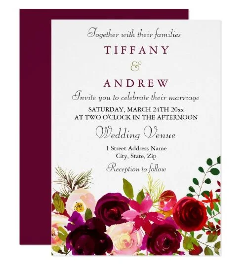 Burgundy Red Purple Floral Boho Wedding