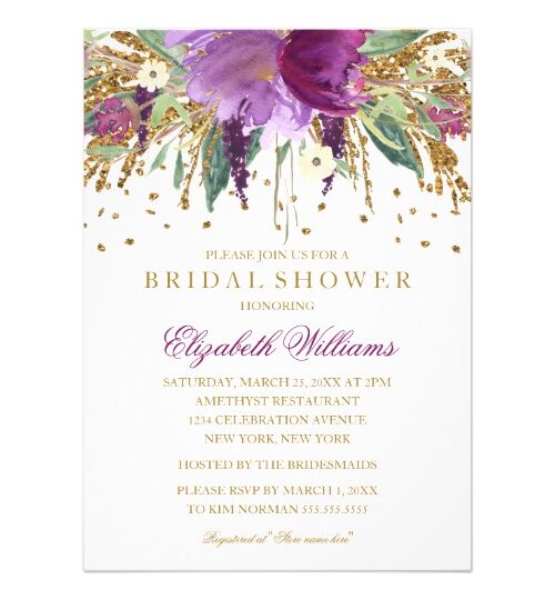 Floral Glitter Sparkling Amethyst Bridal Shower