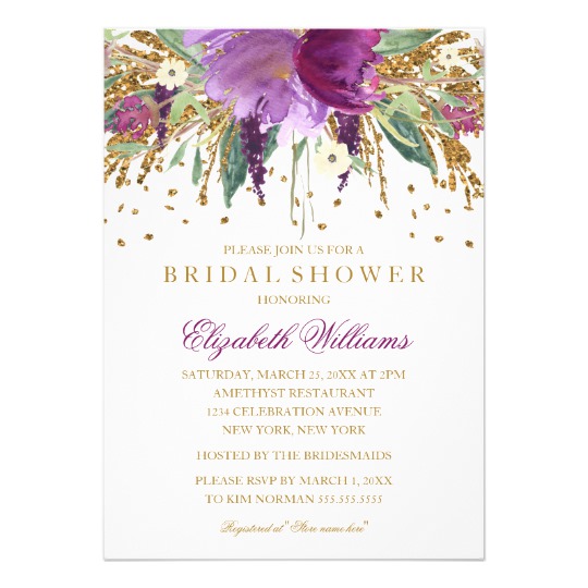 Floral Glitter Sparkling Amethyst Bridal Shower