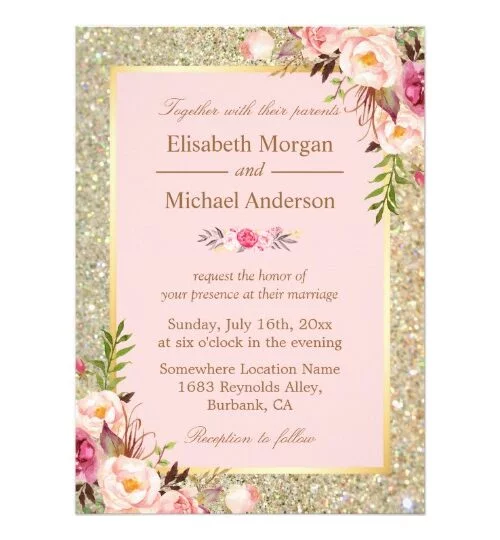 Invitation Suite: Gold Glitters Blush Pink Floral