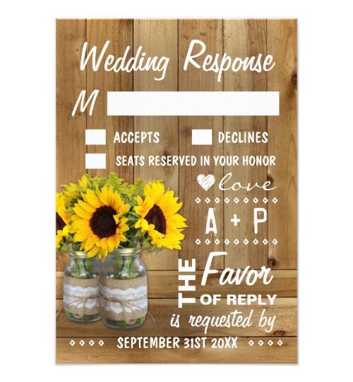 Mason Jar Burlap Sunflower Wedding Invitations Set