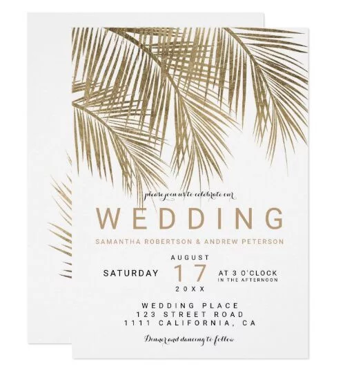 Modern faux gold palm tree elegant simple wedding