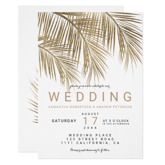 Modern faux gold palm tree elegant simple wedding