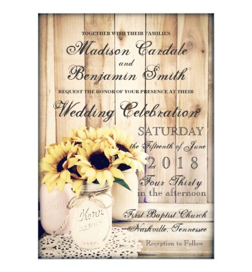 Sunflowers in Mason Jars Wedding Invitation Set