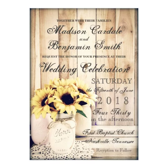 Sunflowers in Mason Jars Wedding Invitation Set