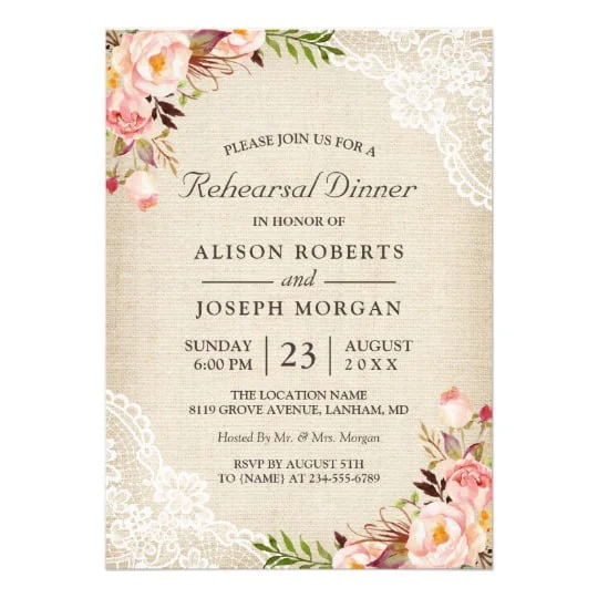 Invitation Suite: Rustic Burlap Lace Rose Floral