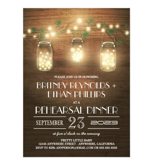 Rustic Hanging Mason Jar Wedding Invitations Set