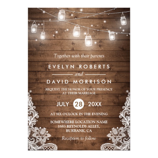 Invitation Suite: Mason Jars String Lights Wood