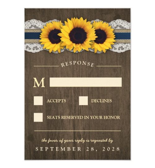 Sunflower Blue Burlap Wedding Invitations Set