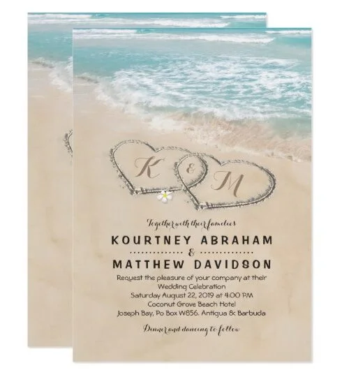 Tropical Vintage Beach Heart Invitation Suite