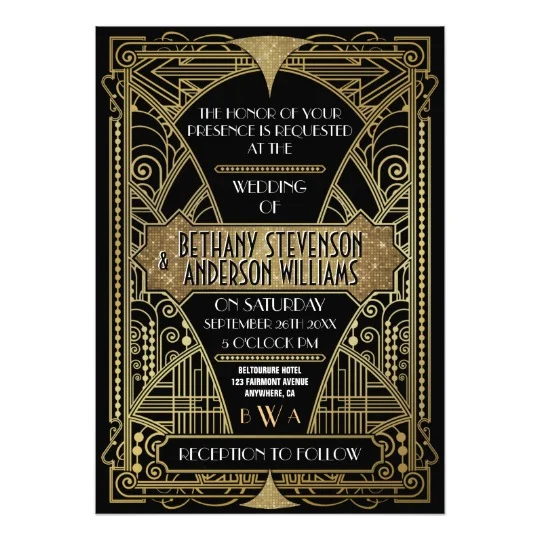 Vintage Black & Gold Art Deco Wedding Invitations