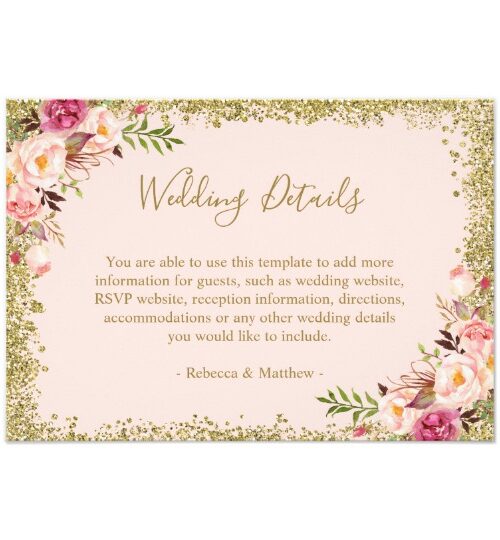 Blush Pink Gold Glitters Floral Invitation Suite