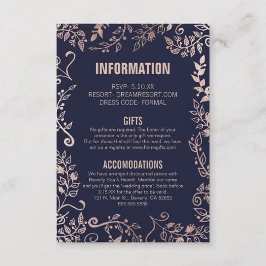 Navy Blue Rose Gold Floral