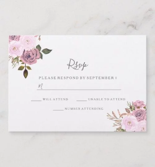 Navy Blue & Rose Gold Floral Wedding Invite