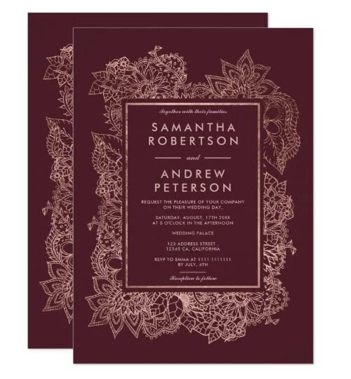 Burgundy and Navy Wedding Invitations