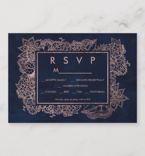Floral faux rose gold navy blue watercolor wedding
