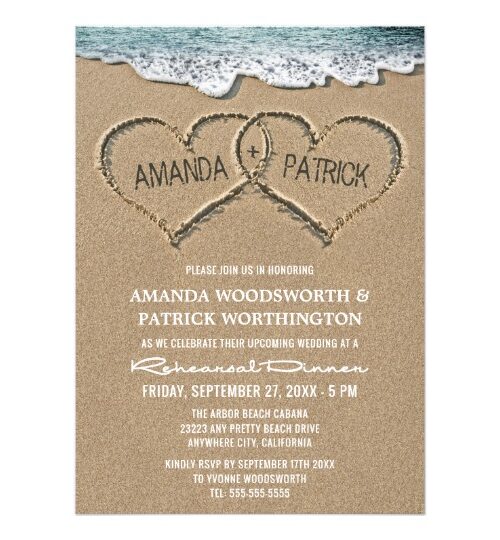 Hearts in the Sand Beach Wedding Invitations Set