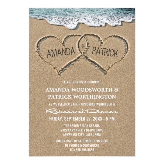 Hearts in the Sand Beach Wedding Invitations Set