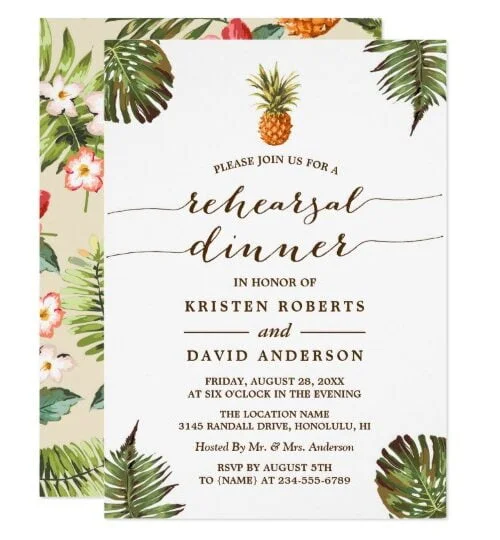 Tropical Leaves Pineapple Luau Invitation Suite