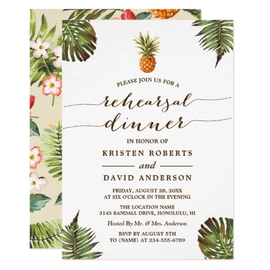 Tropical Leaves Pineapple Luau Invitation Suite