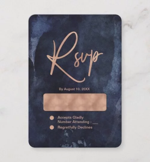 Navy Blue Watercolor with Rose Gold - Wedding