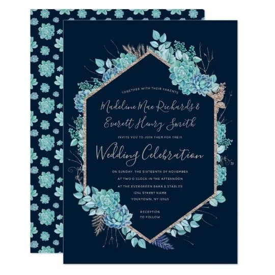 Navy Blue & Rose Gold Succulent Wedding Suite