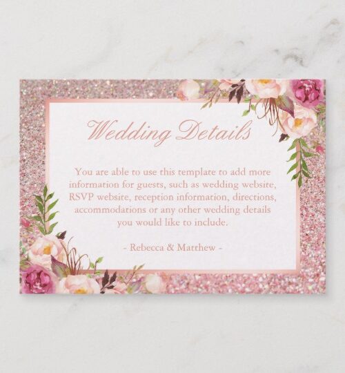 Rose Gold Glitters Pink Floral Invitation Suite