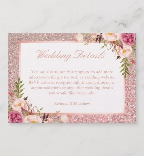Rose Gold Glitters Pink Floral Invitation Suite
