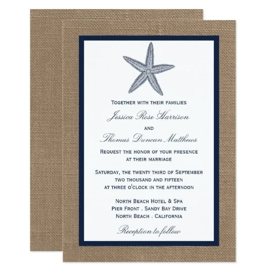 Navy Starfish On Burlap Beach Wedding Collection