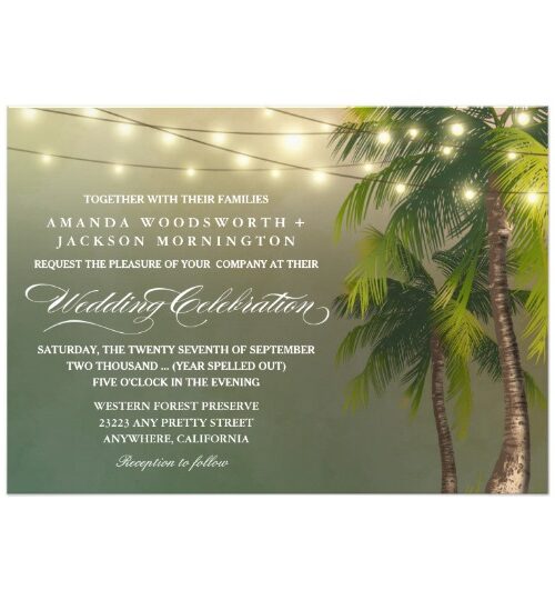Beach Lights Tropical Palm Tree Wedding Invite Set
