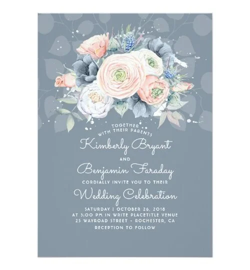 Dusty Rose and Slate Blue Flowers Bouquet