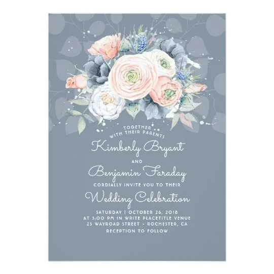 Dusty Rose and Slate Blue Flowers Bouquet