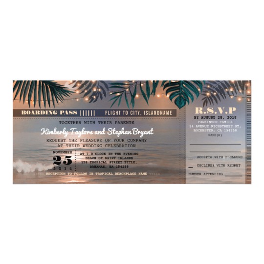 Tropical Destination Wedding Boarding Pass Tickets