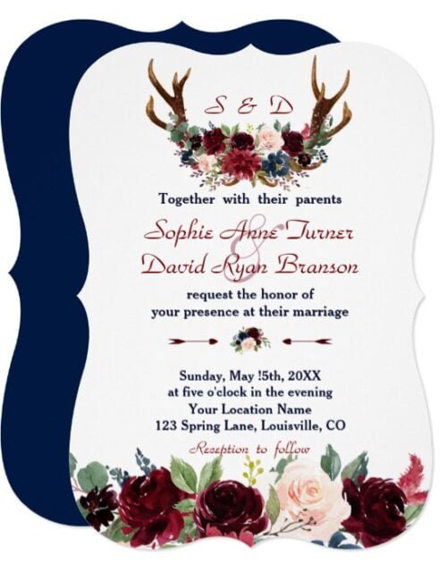Merlot Navy Blue Floral Antlers Collection