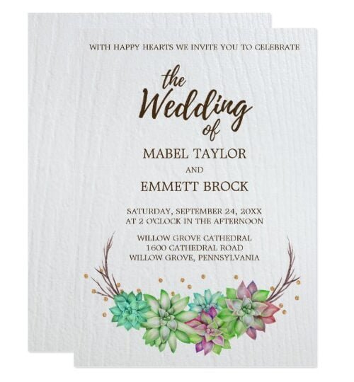 Rustic Floral Succulent Wedding Invitation Suite