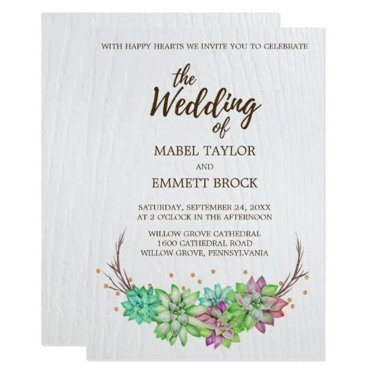 Rustic Floral Succulent Wedding Invitation Suite
