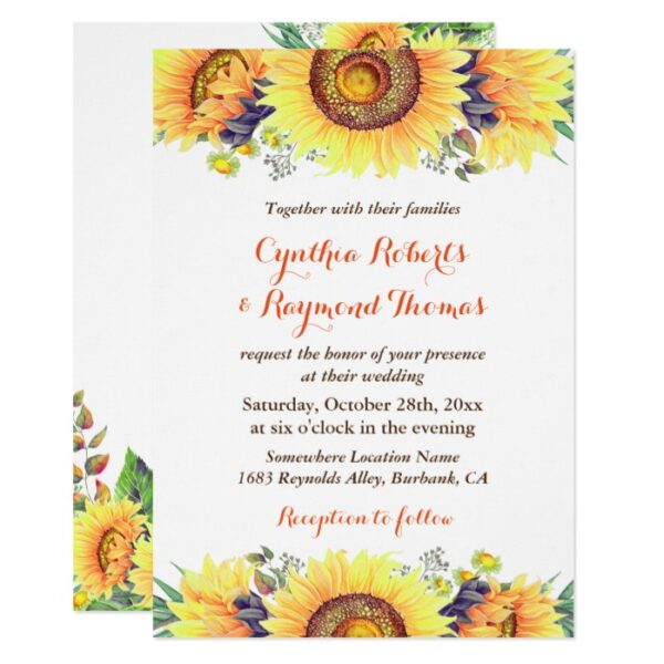 Bright Sunflowers Rustic Wedding Invitation Suite
