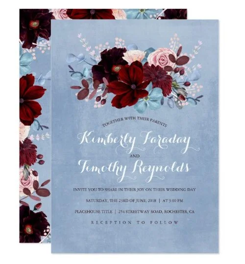 Burgundy and Dusty Blue Flowers