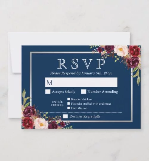 Invitation Suite: Burgundy Red Floral Navy Blue