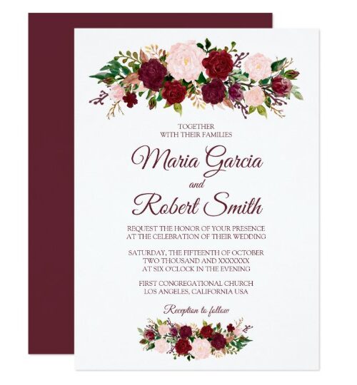 Burgundy Marsala Floral Wedding Invitation Suite