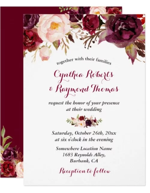 Invitation Suite: Burgundy Marsala Rustic Floral