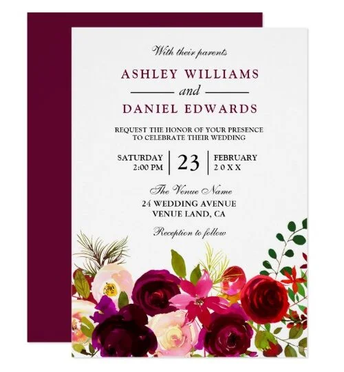 Burgundy Red Purple Floral Boho Wedding