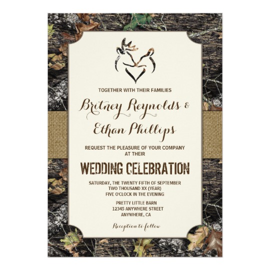 Burlap + Deer Hunting Camo Wedding Invitations