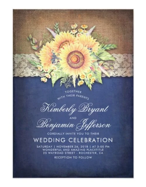 Rustic Burlap Lace and Sunflowers Navy Suite