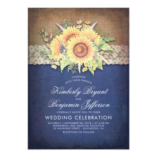 Rustic Burlap Lace and Sunflowers Navy Suite