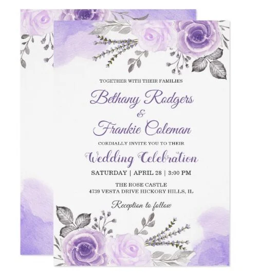 Watercolor Pastel Purple Floral Invitation Suite
