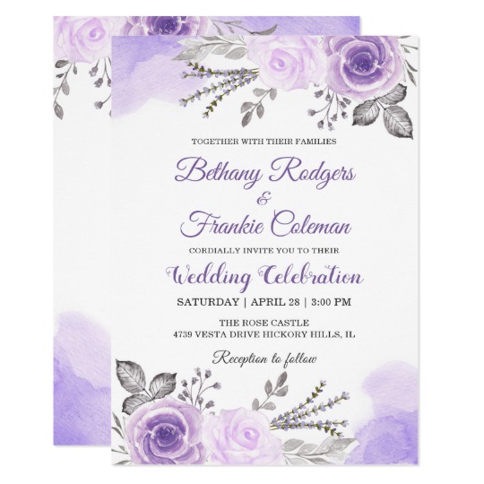 Watercolor Pastel Purple Floral Invitation Suite